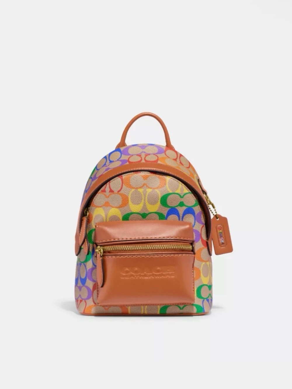 NWT Coach Charter Backpack 18 Rainbow Signature Canvas, Multicolour/Brass